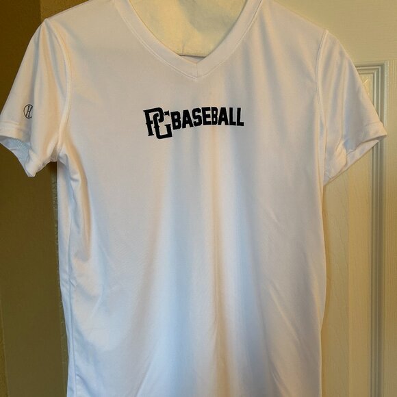 PG (Perfect Game) Baseball Dry Excel V-Neck White Shirt - Girl's Large - Picture 1 of 6